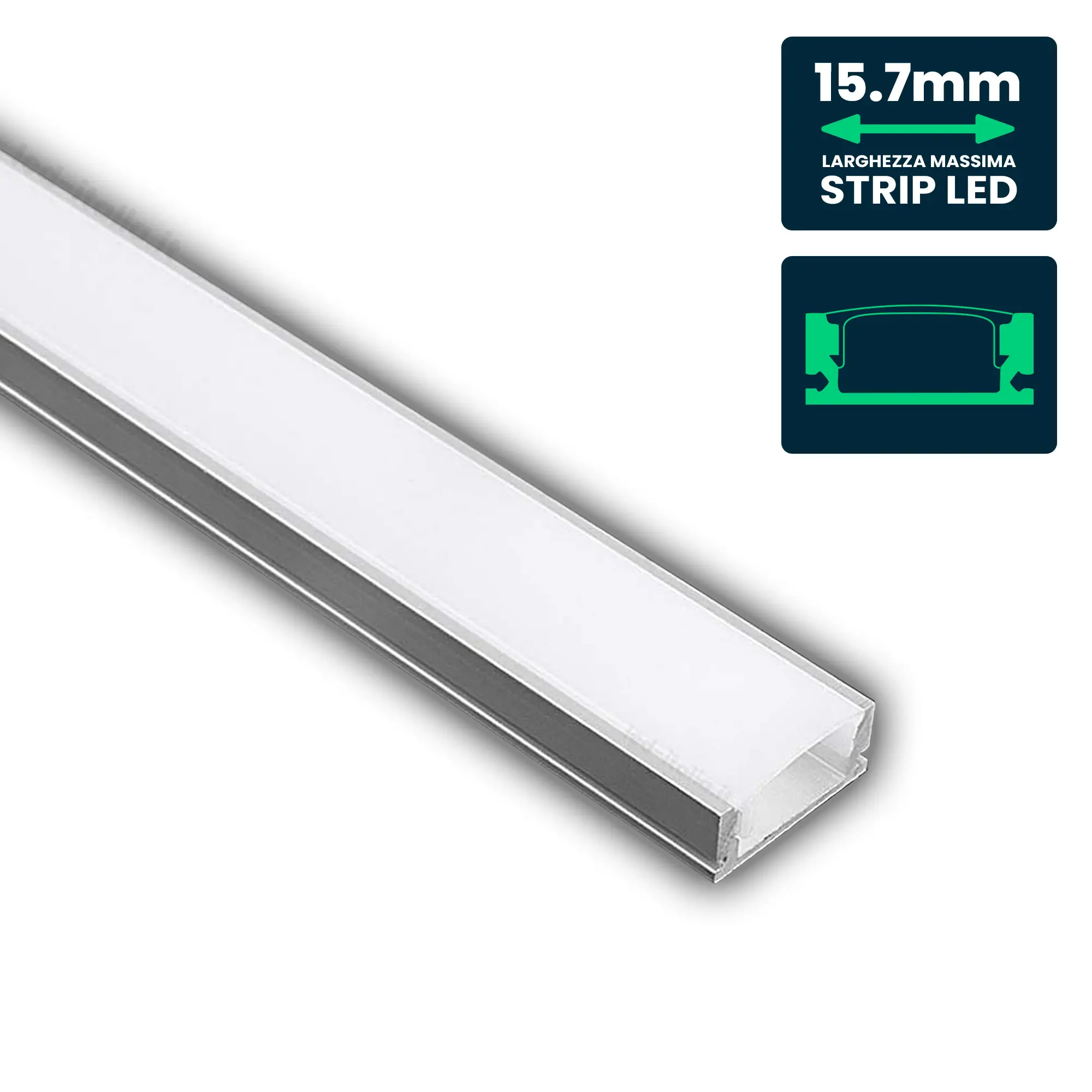 Profilé aluminium linéaire pour ruban LED — IP20 (VT-8157)
