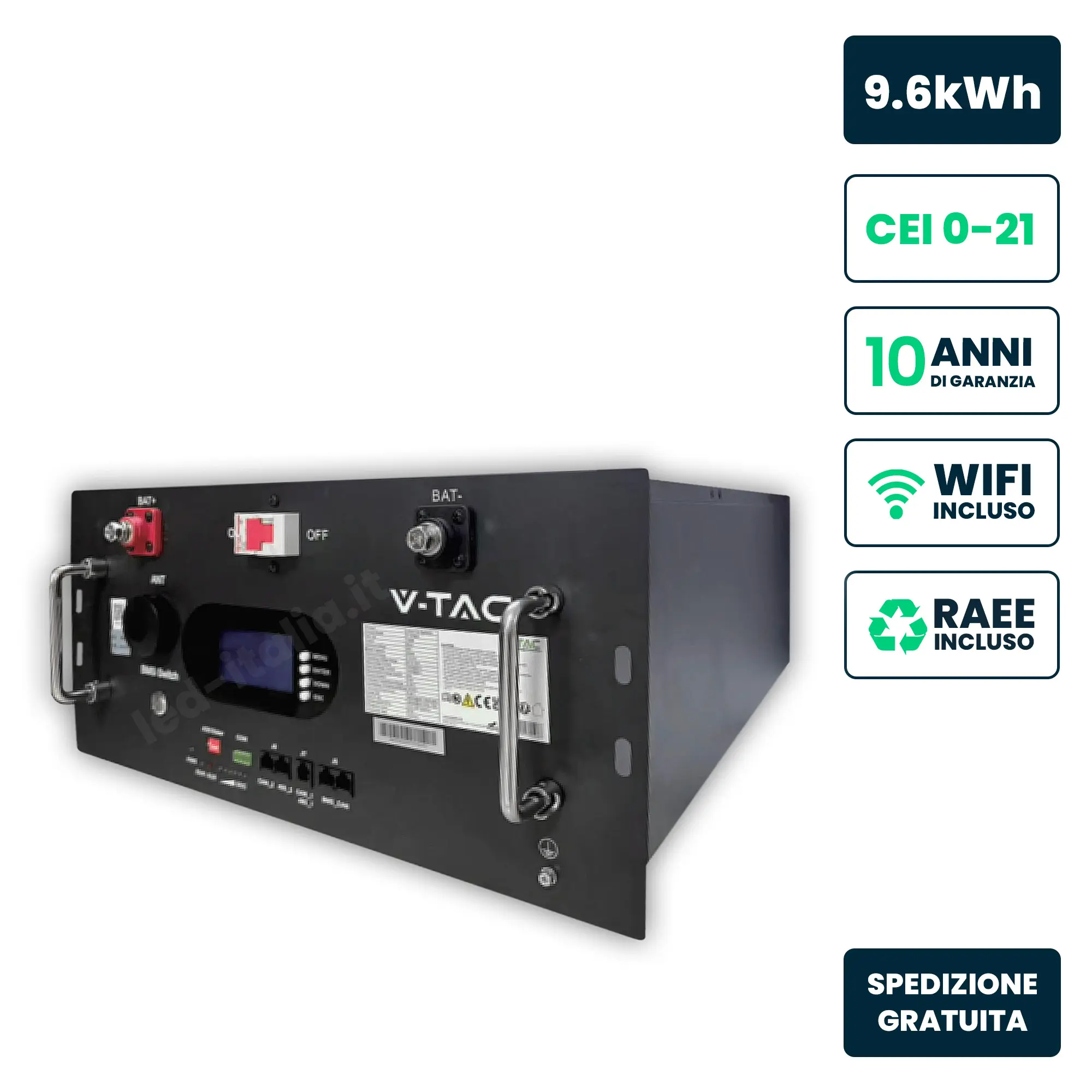 Batterie de stockage solaire 9,6 kWh — V-TAC (VT-91600)