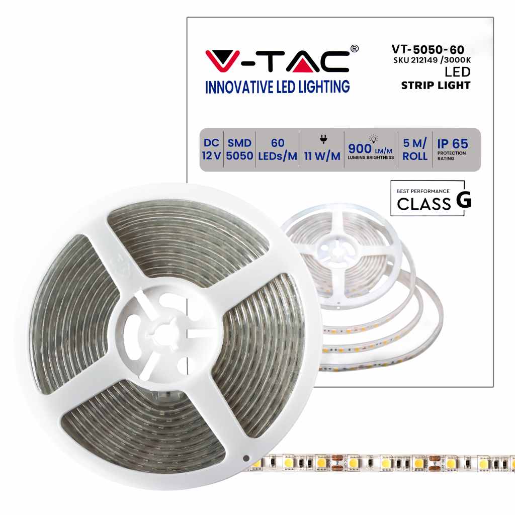 Bobine de ruban LED — IP65, 3000K (VT-5050-IP65)