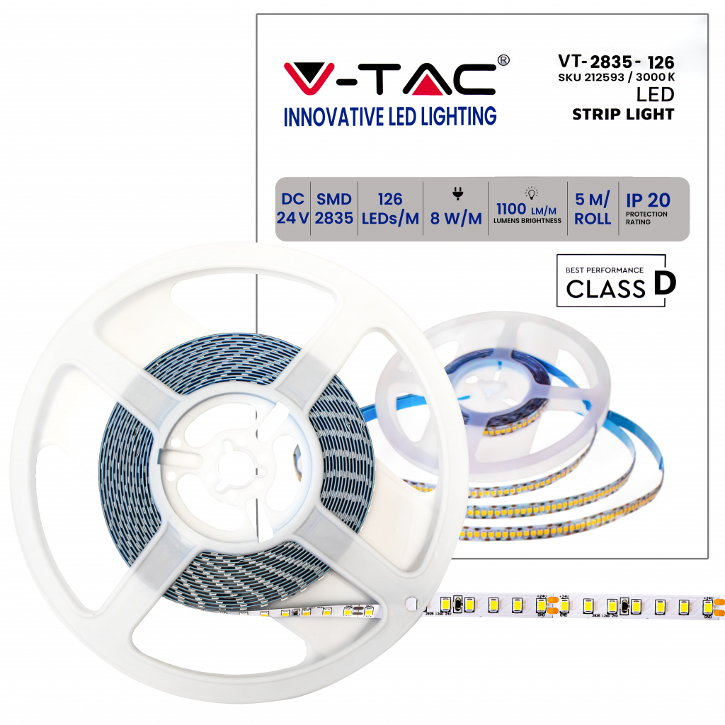 Bobine de ruban LED — IP20, 3000K (VT-2835-126)