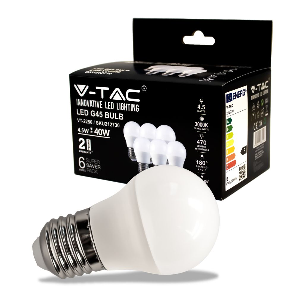 Ampoule LED E27 4,5 W — G45, 3000K (VT-2256)