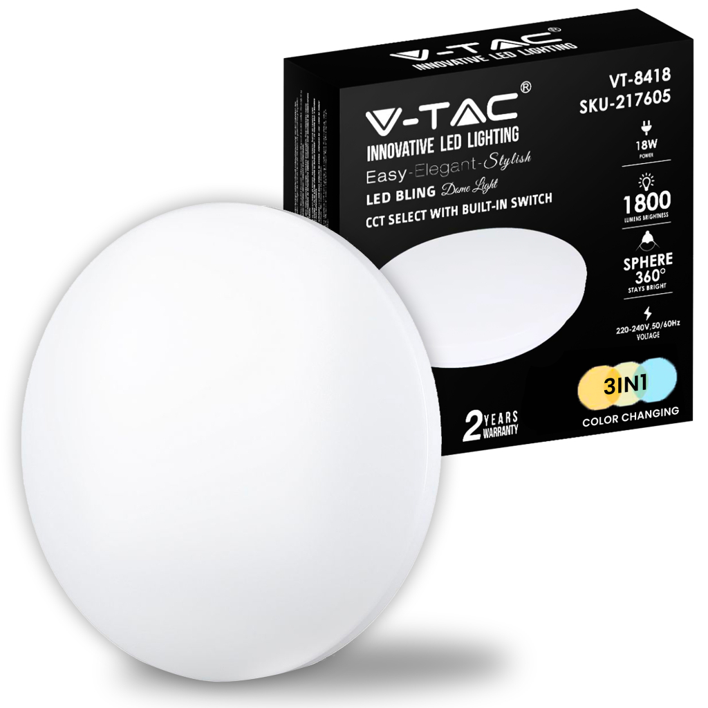 Plafonnier LED rond 18 W — IP20, 3000K (VT-8418)