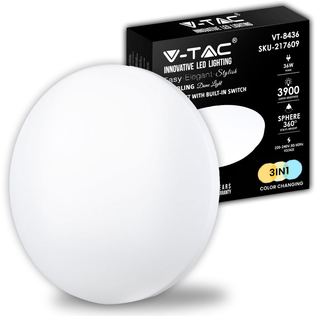 Plafonnier LED rond 36 W — IP20, 3000K (VT-8436-M-N)