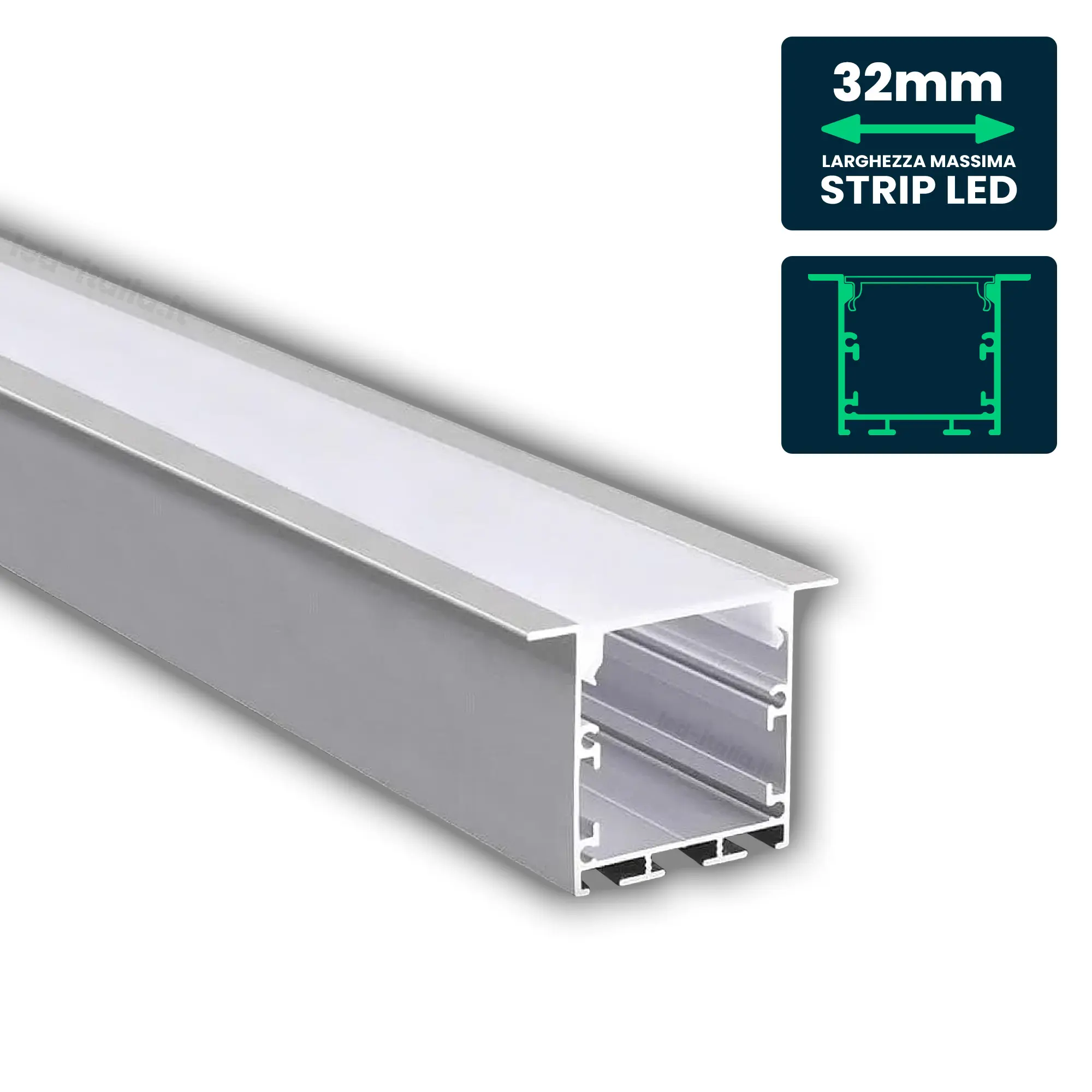 Profilé aluminium linéaire pour ruban LED — IP20 (VT-8126)