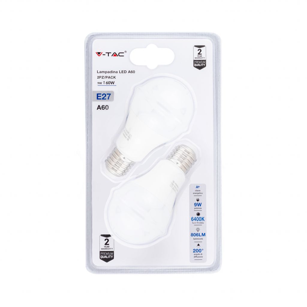 Ampoule LED (lot de 2) 9 W — A60, 6400K (VT-2139-B)