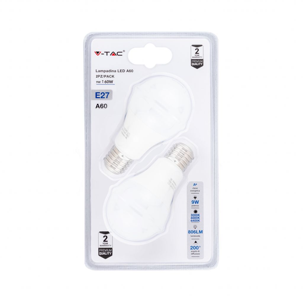 Ampoule LED (lot de 2) 9 W — A60, 3000K
