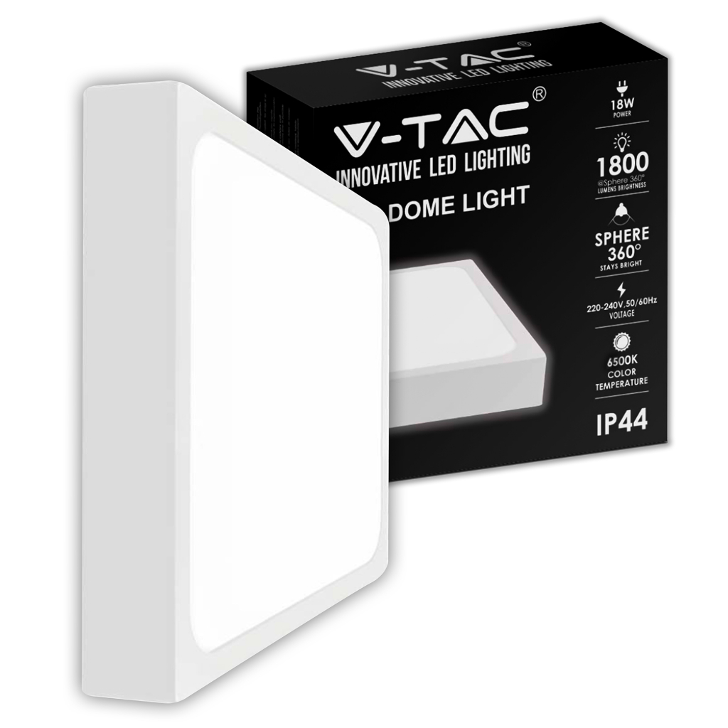 Plafonnier LED carré 18 W — IP44, 6500K