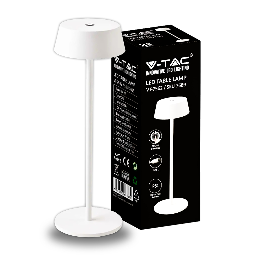 Lampe de table LED rechargeable 2 W — IP54, 3000K (VT-7562)