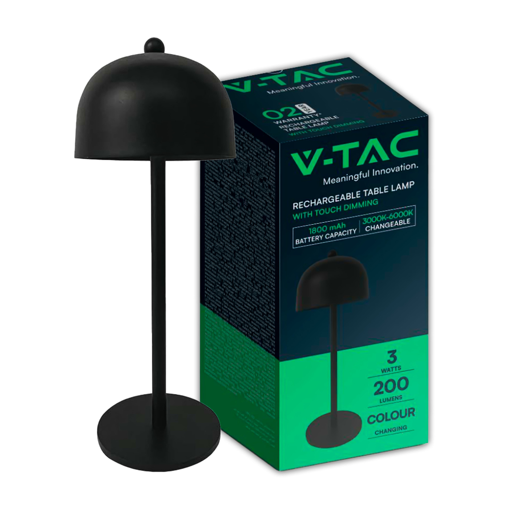 Lampe de table LED rechargeable 3 W — IP20, 3000K (VT-1052) — Noir, VARIABILE: 3000K - 6000K