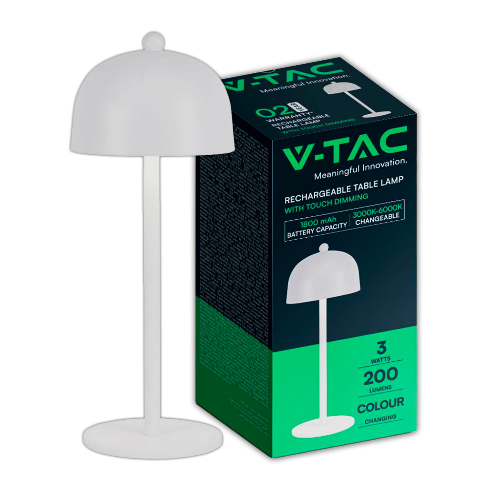 Lampe de table LED rechargeable 3 W — IP20, 3000K (VT-1052) — Blanc, VARIABILE: 3000K - 6000K