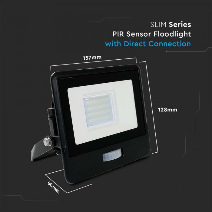 Projecteur LED 20W avec détecteur PIR VT-128S - Éclairage extérieur intelligent noir 4000K — 4000K Day White — vue 5