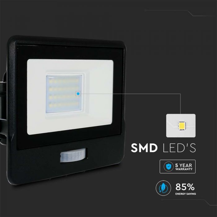 Projecteur LED 20W avec détecteur PIR VT-128S - Éclairage extérieur intelligent noir 4000K — 4000K Day White — vue 6