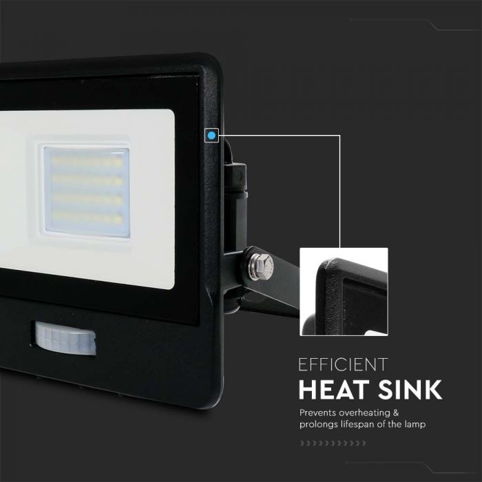 Projecteur LED 20W avec détecteur PIR VT-128S - Éclairage extérieur intelligent noir 4000K — 4000K Day White — vue 9