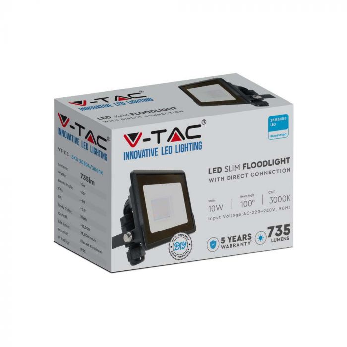 VT-118 10W Projecteur LED Puce Samsung Connexion Directe 3000K Corps Noir — vue 4