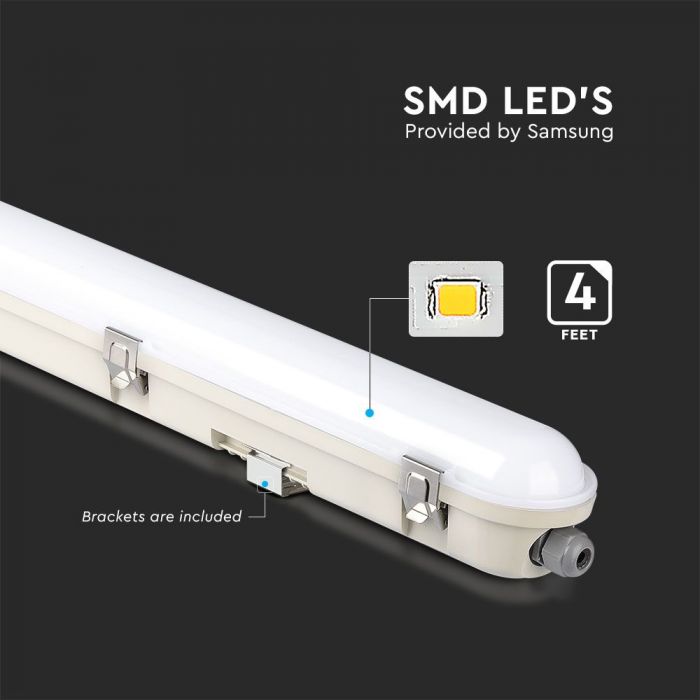 VT-120136E Raccord Lampe Wp LED 36W 120cm Puces Samsung & Kit Em Couverture Laiteuse+clips Ss 6500K — 6500K White — vue 5