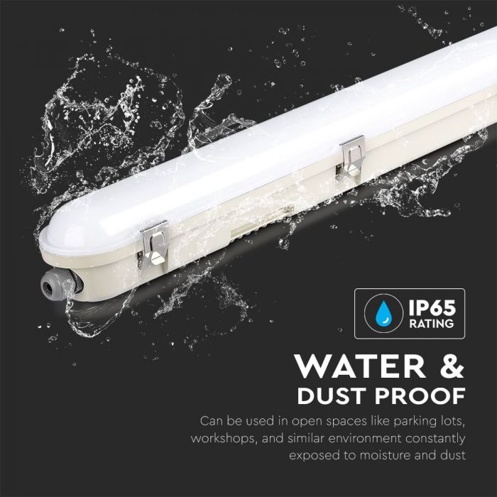 VT-120136E Raccord Lampe Wp LED 36W 120cm Puces Samsung & Kit Em Couverture Laiteuse+clips Ss 6500K — 6500K White — vue 6