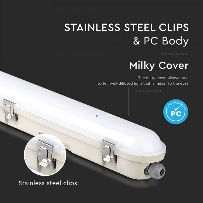VT-120136E Raccord Lampe Wp LED 36W 120cm Puces Samsung & Kit Em Couverture Laiteuse+clips Ss 6500K — 6500K White — vue 7