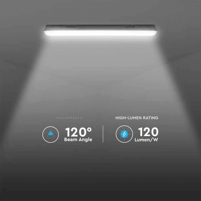 VT-120136E Raccord Lampe Wp LED 36W 120cm Puces Samsung & Kit Em Couverture Laiteuse+clips Ss 6500K — 6500K White — vue 8