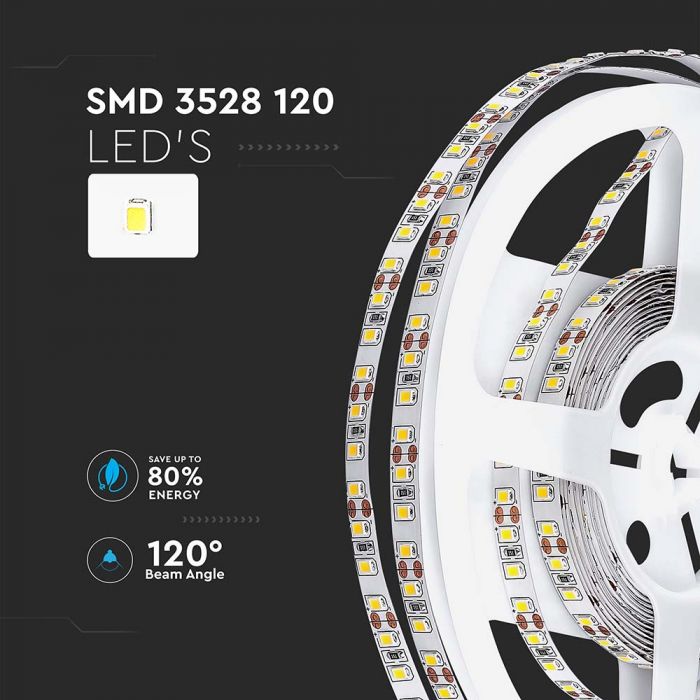 VT-3528 120 8w/m Bande LED 3000K IP20 (5m/rouleau)(prix Par M) — 3000K Warm White — vue 5