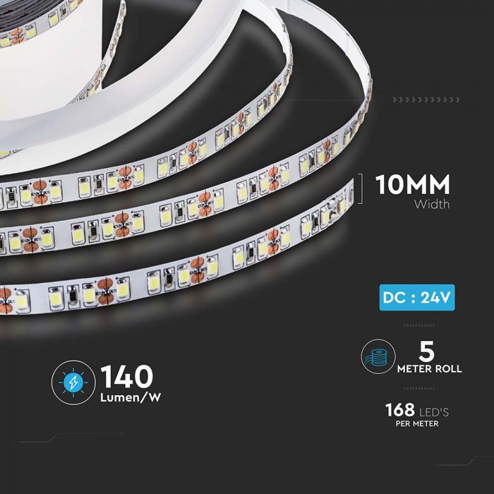 VT-2835 168 12w/m LED Strip Light 4000K IP20 24v (5m/rouleau)(prix Par M) — 4000K Day White — vue 7