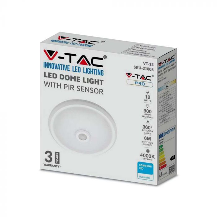 VT-13 12W LED Lampe Dome Sensor Puces Samsung 6400K — 6400K White — vue 3