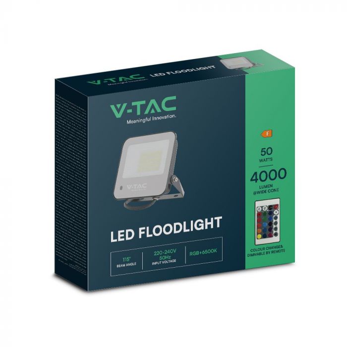 VT-44053 Projecteur LED 50W RGB + Blanc Corps Noir Verre Dépolé avec Télécommande IP65 — RGB+White — vue 10