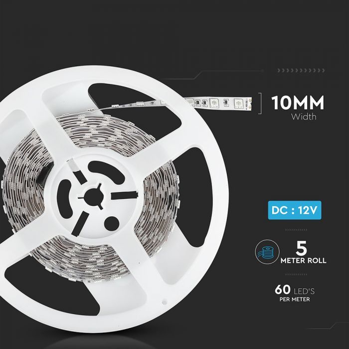 VT-5050-60 10.8w/m LED Strip Light 6400K IP20 12v (5m/roll)(price Per M) — 6400K White — vue 8