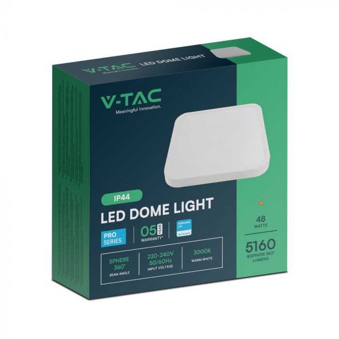 VT-8630 48W Lampe Dome LED Avec Puces Samsung 6500K Cadre Carre Blanc IP44 — 6500K White — vue 3
