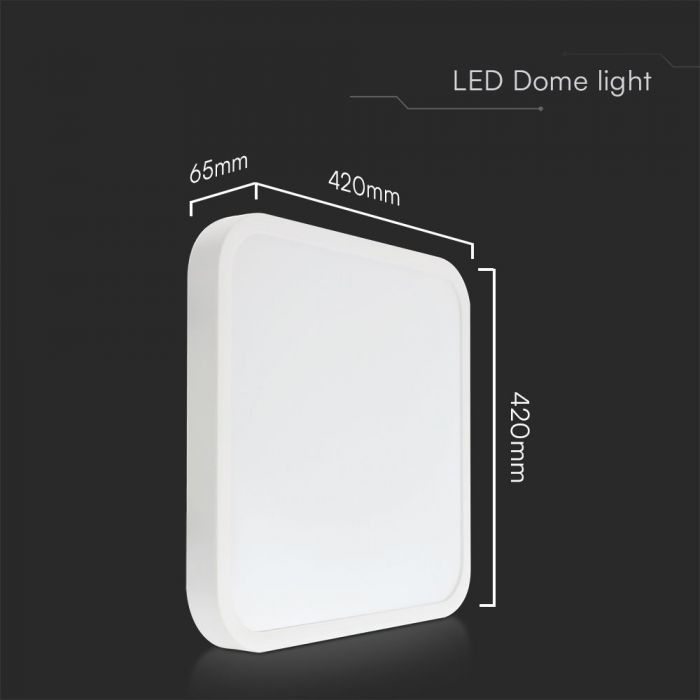 VT-8630 48W Lampe Dome LED Avec Puces Samsung 6500K Cadre Carre Blanc IP44 — 6500K White — vue 4