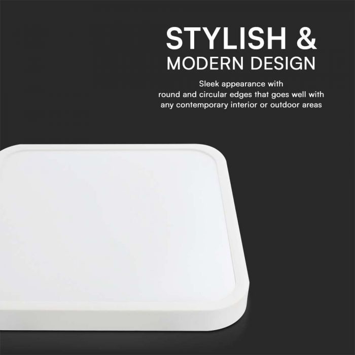 VT-8630 48W Lampe Dome LED Avec Puces Samsung 6500K Cadre Carre Blanc IP44 — 6500K White — vue 5