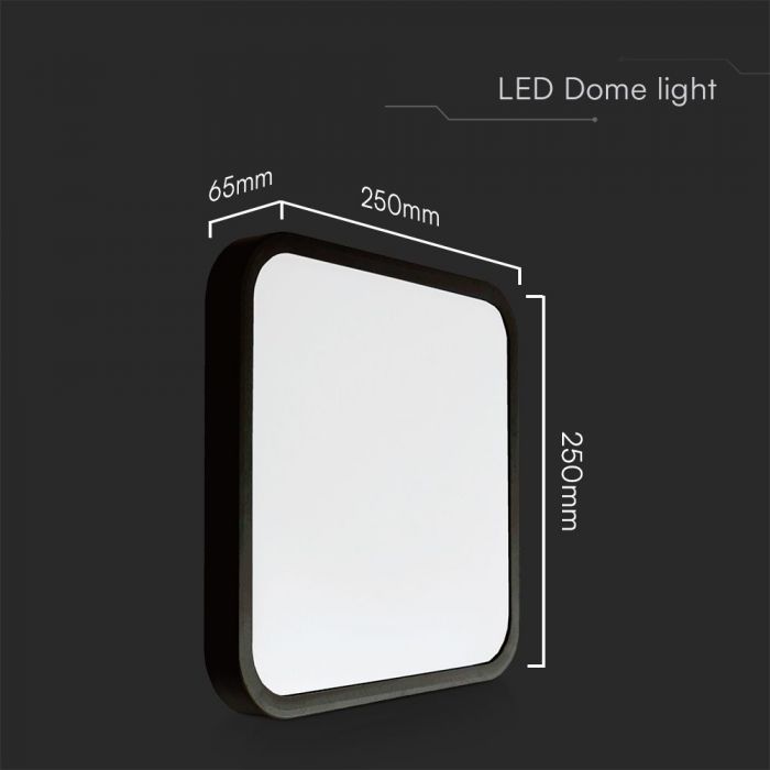 VT-8618 18W LED Dome Light Puces Samsung 6500K Sq Cadre Noir IP44 — 6500K White — vue 3