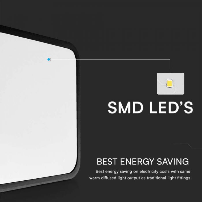 VT-8618 18W LED Dome Light Puces Samsung 6500K Sq Cadre Noir IP44 — 6500K White — vue 6