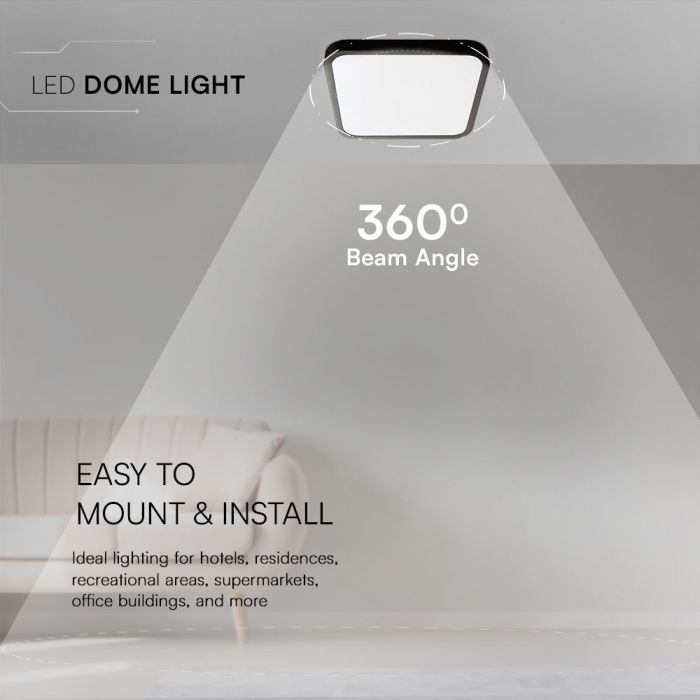 VT-8618 18W LED Dome Light Puces Samsung 6500K Sq Cadre Noir IP44 — 6500K White — vue 7