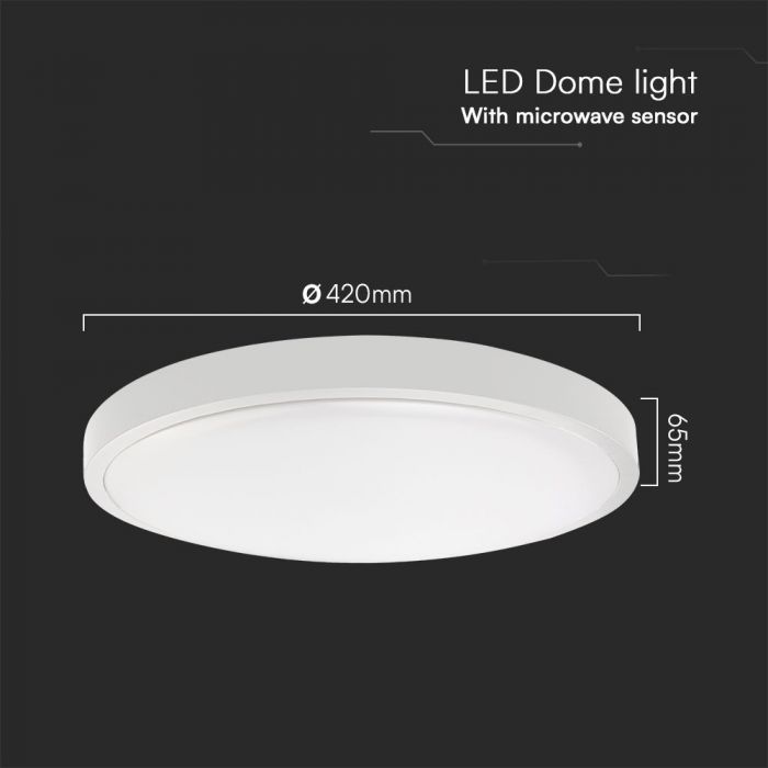 VT-8630S 36W LED Dome Light Sensor Puces Samsung 4000K Rd Cadre Blanc IP44 — 4000K Day White — vue 3