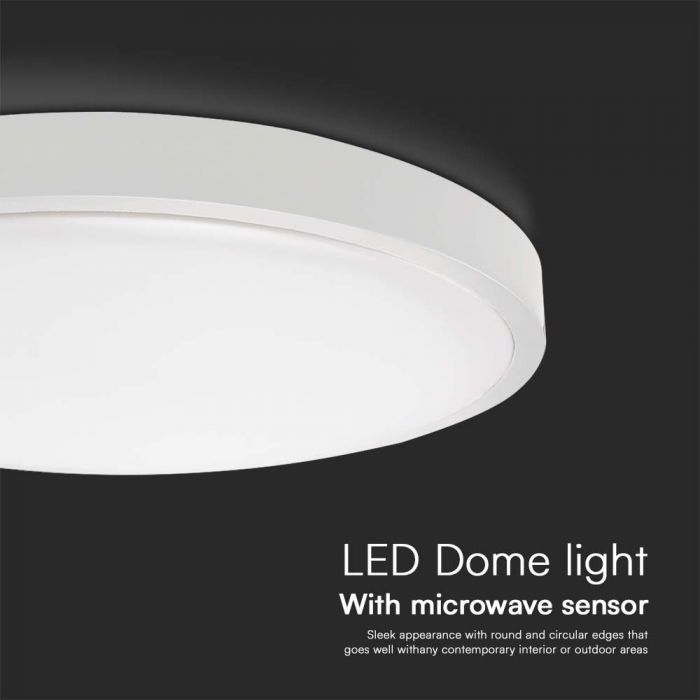 VT-8630S 36W LED Dome Light Sensor Puces Samsung 4000K Rd Cadre Blanc IP44 — 4000K Day White — vue 4