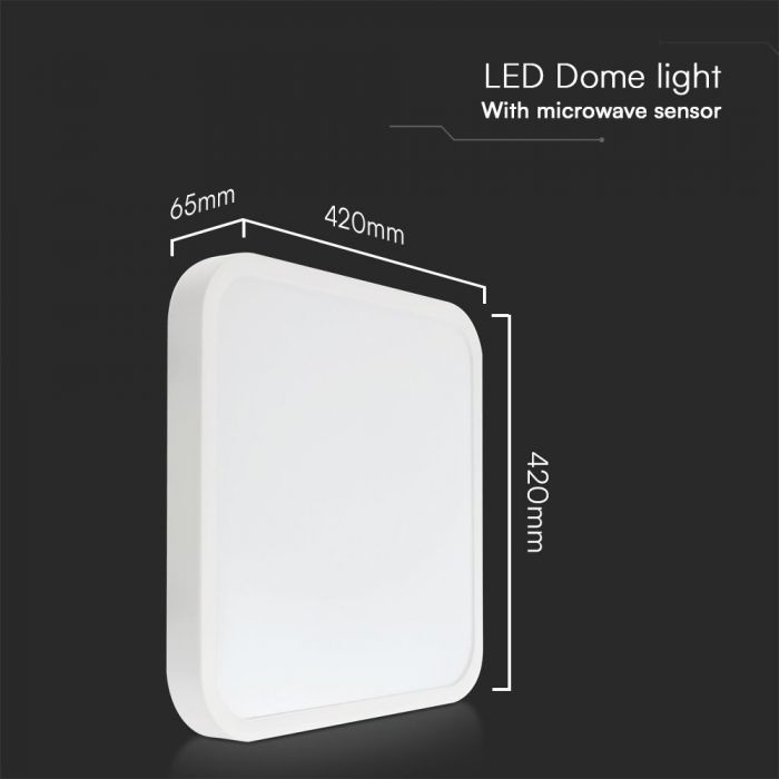 VT-8630S 36W LED Dome Light Sensor Puces Samsung 4000K Sq Cadre Blanc IP44 — 4000K Day White — vue 3