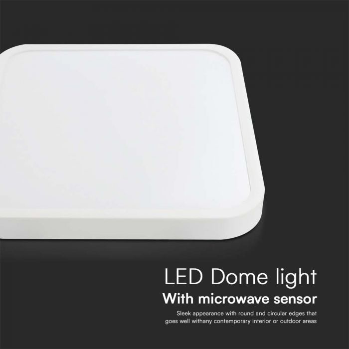 VT-8630S 36W LED Dome Light Sensor Puces Samsung 4000K Sq Cadre Blanc IP44 — 4000K Day White — vue 4