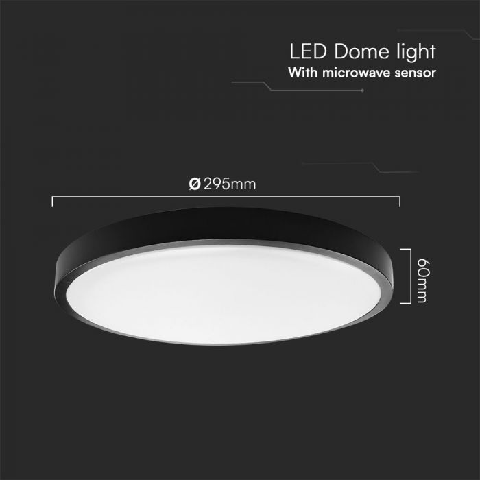 VT-8618S 18W LED Dome Light Sensor Puces Samsung 4000K Rd Cadre Noir IP44 — 4000K Day White — vue 3