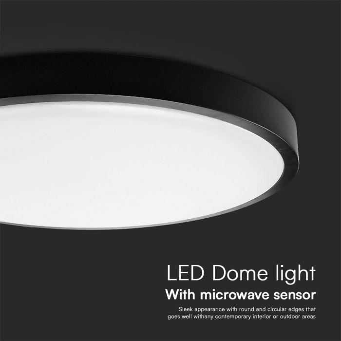 VT-8618S 18W LED Dome Light Sensor Puces Samsung 4000K Rd Cadre Noir IP44 — 4000K Day White — vue 4