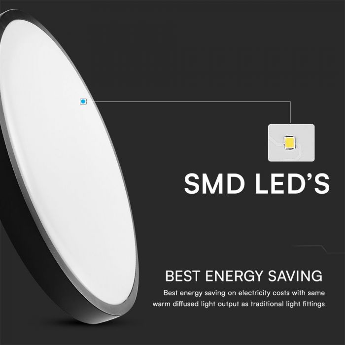 VT-8624S 24W LED Dome Light Sensor Puces Samsung 4000K Rd Cadre Noir IP44 — 4000K Day White — vue 6