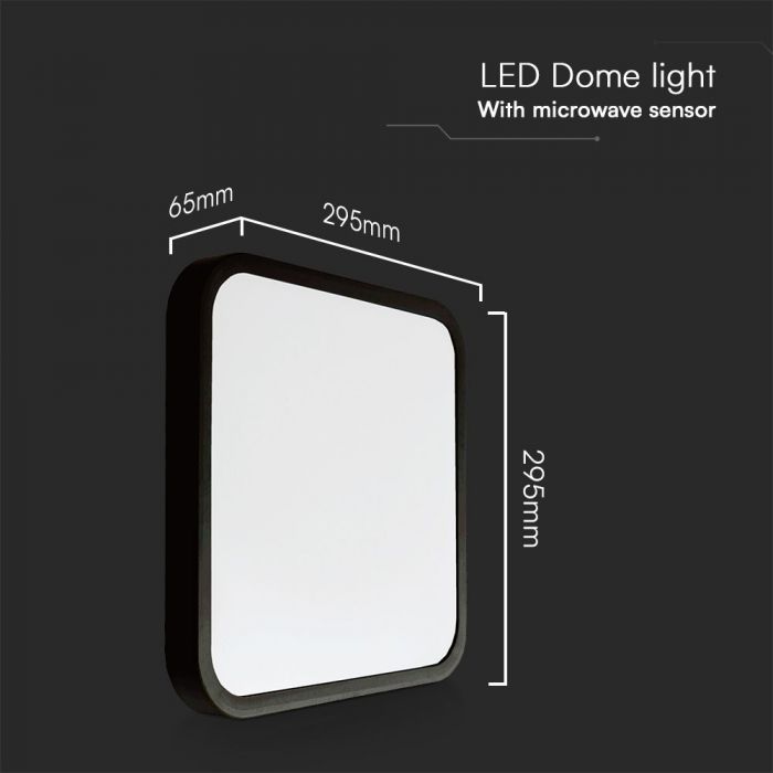 VT-8618S 18W LED Dome Light Sensor Puces Samsung 4000K Sq Cadre Noir IP44 — 4000K Day White — vue 3