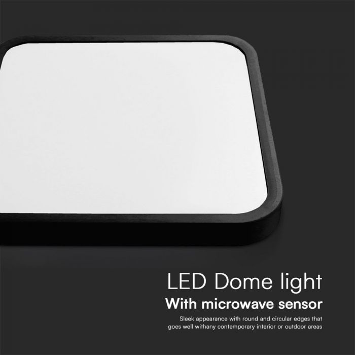VT-8618S 18W LED Dome Light Sensor Puces Samsung 4000K Sq Cadre Noir IP44 — 4000K Day White — vue 4