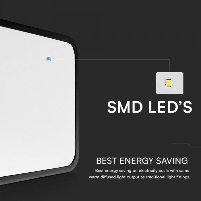 VT-8618S 18W LED Dome Light Sensor Puces Samsung 4000K Sq Cadre Noir IP44 — 4000K Day White — vue 6