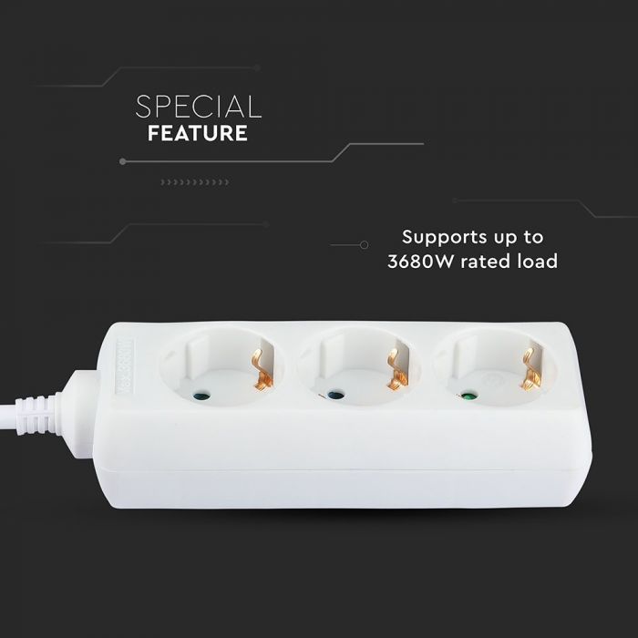 VT-1103-2 Prise À 3 Voies (3g1.5mm² X 1.5m) - Blanc — vue 4
