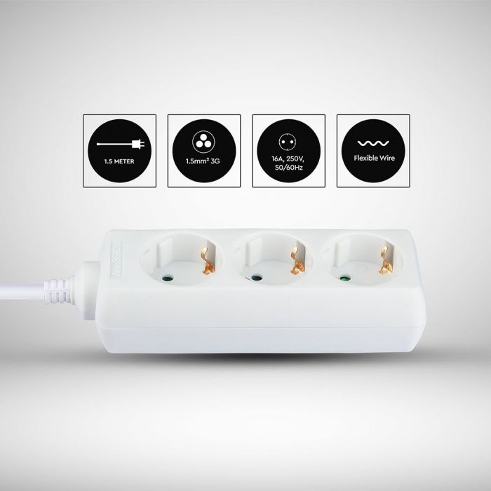 VT-1103-2 Prise À 3 Voies (3g1.5mm² X 1.5m) - Blanc — vue 5