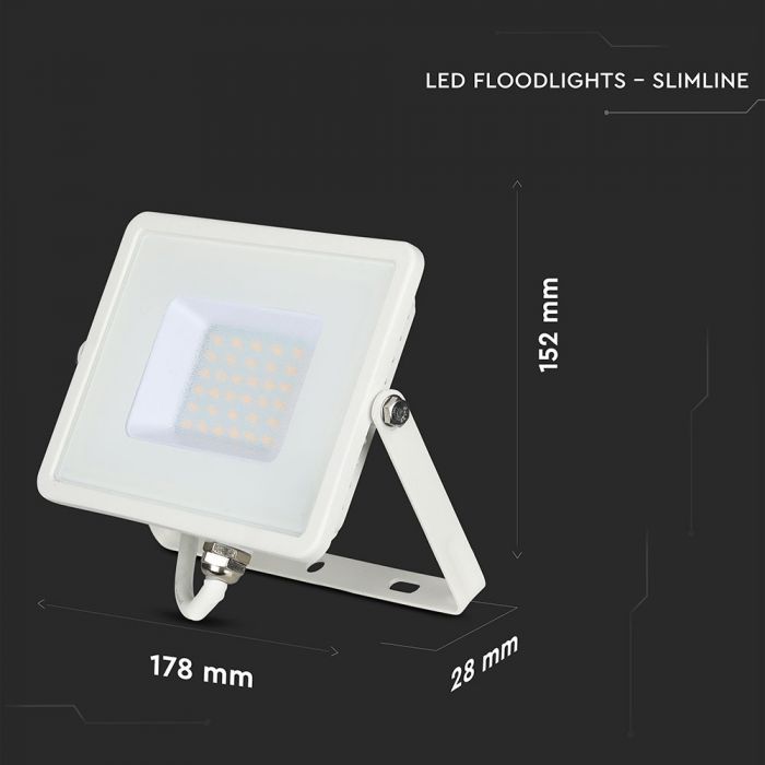 VT-30-1 30W Projecteur LED puce Samsung avec câble 1m 6400K corps blanc — vue 6
