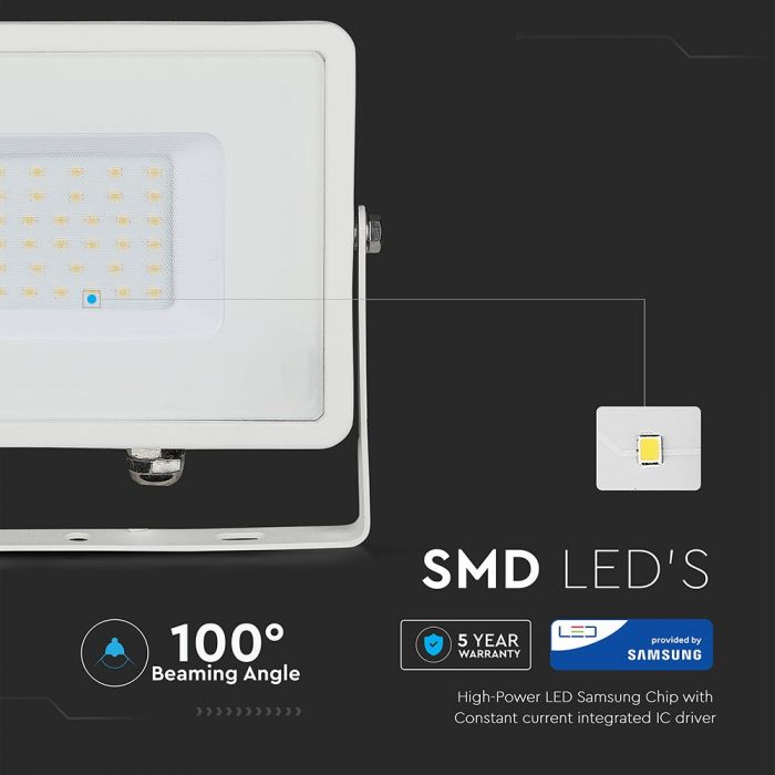 VT-30-1 30W Projecteur LED puce Samsung avec câble 1m 6400K corps blanc — vue 7