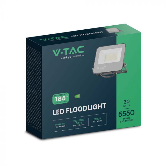 VT-4435 Projecteur LED 30W 6500K Corps Noir Verre Gris 185LM/W — vue 2