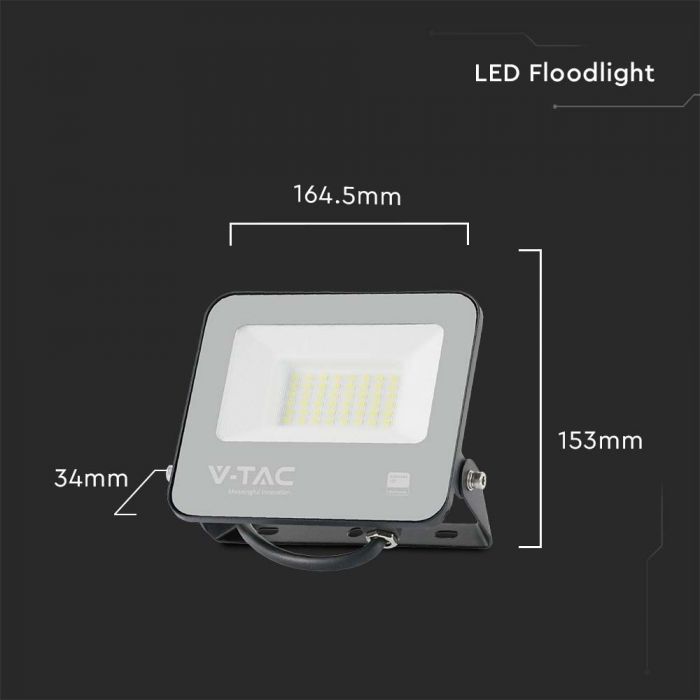 VT-4435 Projecteur LED 30W 6500K Corps Noir Verre Gris 185LM/W — vue 3